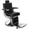 FOTEL BARBERSKI PRIMUS CZARNY/WSTAWKI BIAŁE/BAZA CHROM Z NAKŁADKĄ CZARNĄ (BARBER BY AYALA)